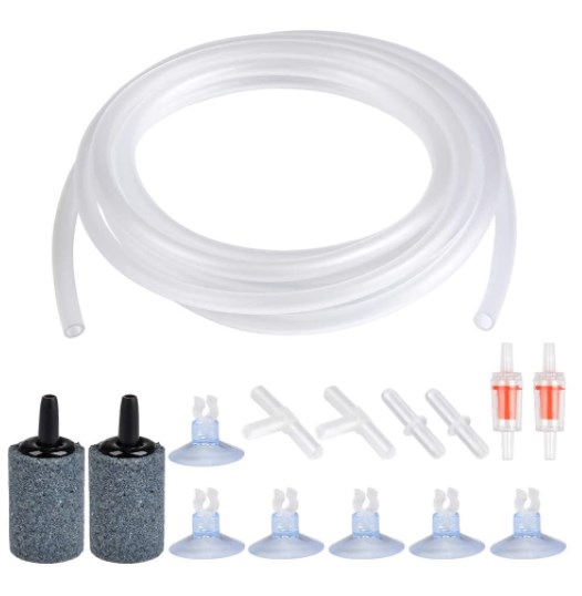 Aquarium Air Pump Accessories Set 13 Feet Standard Airline Tubing with Air Stones, Check Valves, Suction Cups and Conne